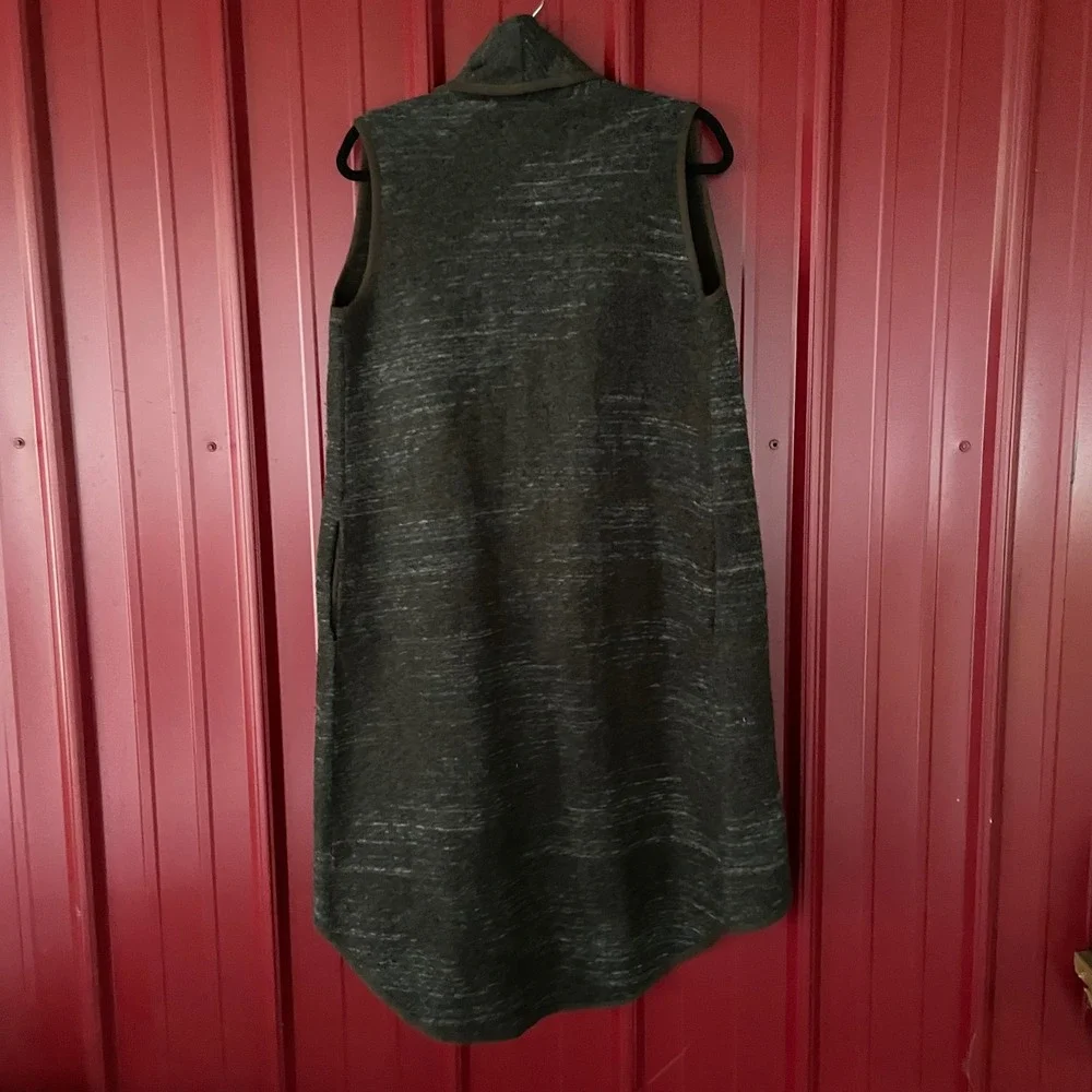 Lucky Brand Duster Vest Open Front Sleeveless Cardigan Wool Blend Olive M Pocket